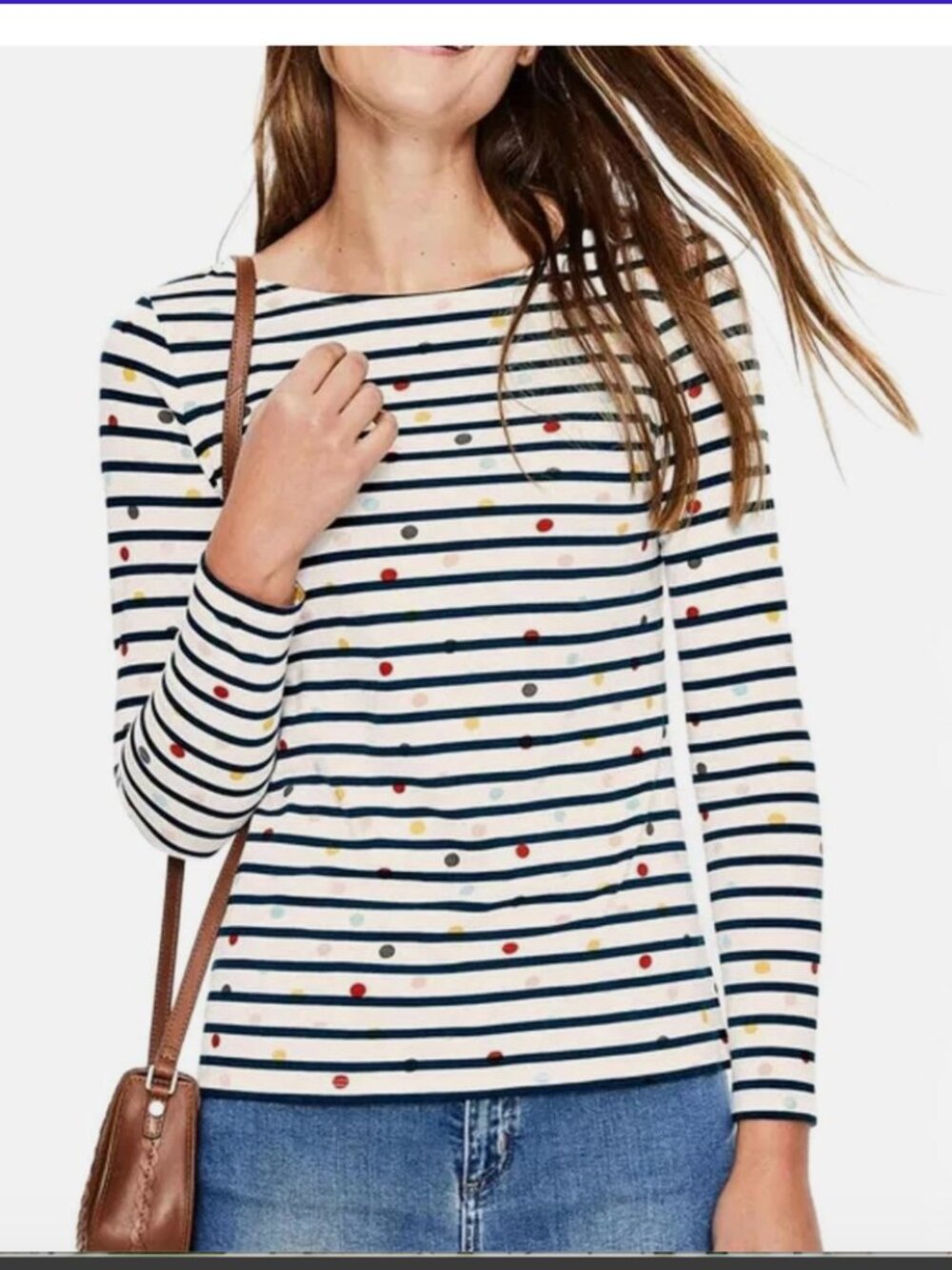 BODEN Long Sleeve Breton Stripes Ahead of the Rest Shirt Polka Dot Top Sz 2